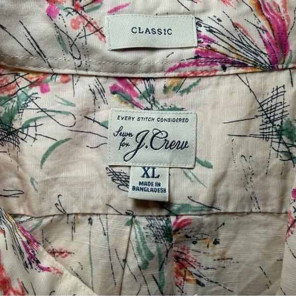 J Crew Shirt Mens XL Fishing Lure Short Sleeve Button Up Linen Cotton Blend - Picture 2 of 7